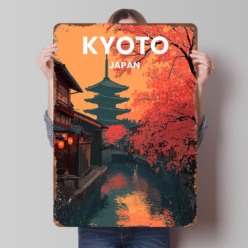 Retro Gaming Kyoto - Póster Metálico de la Pagoda de