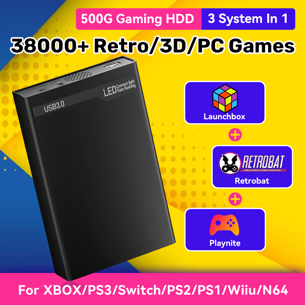 Retro Gaming Hard Drive - Disco duro de juego portátil Mix500G
