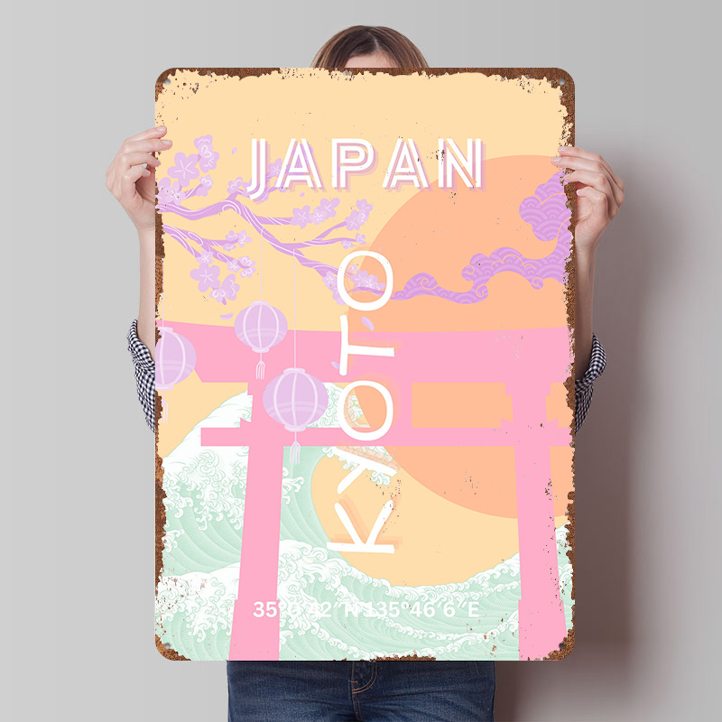 Retro Gaming Kyoto - Póster Metálico de Arte de Viaje